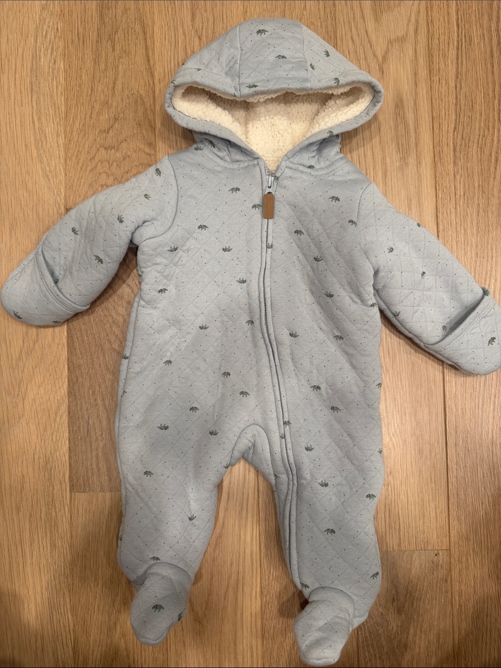 Carter's Light Blue Quilted fleece sherpa Hooded Baby Footed One-Piece